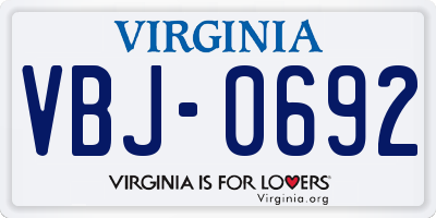 VA license plate VBJ0692