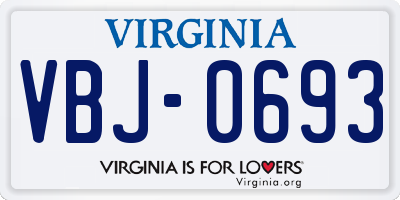 VA license plate VBJ0693