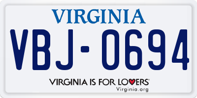 VA license plate VBJ0694