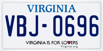 VA license plate VBJ0696