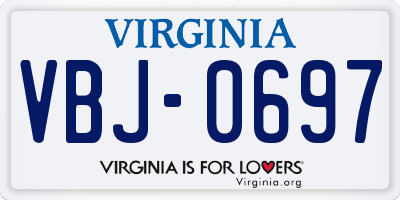 VA license plate VBJ0697