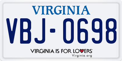 VA license plate VBJ0698