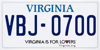 VA license plate VBJ0700