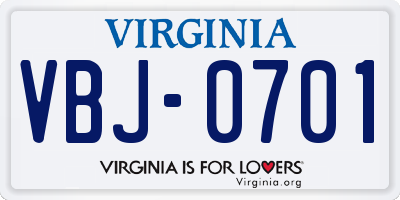 VA license plate VBJ0701