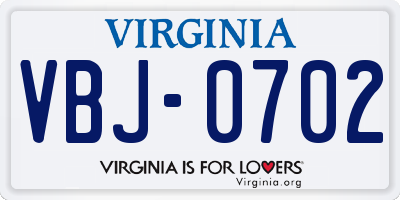 VA license plate VBJ0702
