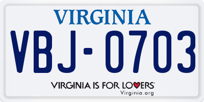 VA license plate VBJ0703