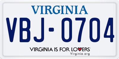 VA license plate VBJ0704