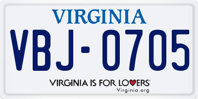 VA license plate VBJ0705