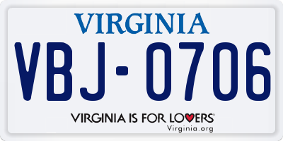 VA license plate VBJ0706
