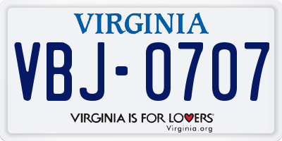 VA license plate VBJ0707