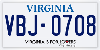 VA license plate VBJ0708