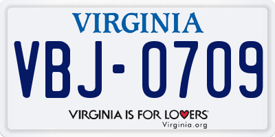 VA license plate VBJ0709