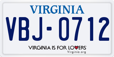 VA license plate VBJ0712