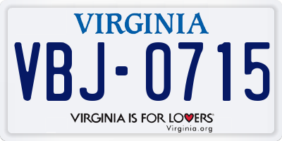 VA license plate VBJ0715