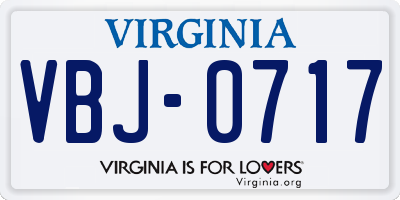 VA license plate VBJ0717