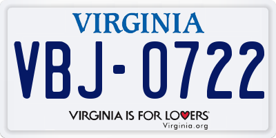 VA license plate VBJ0722