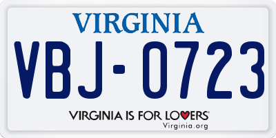 VA license plate VBJ0723