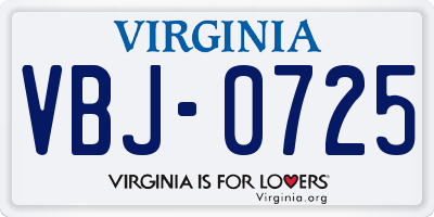 VA license plate VBJ0725