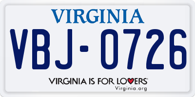 VA license plate VBJ0726