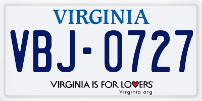 VA license plate VBJ0727