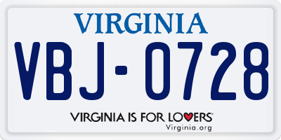 VA license plate VBJ0728