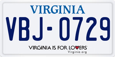 VA license plate VBJ0729