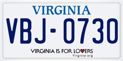 VA license plate VBJ0730