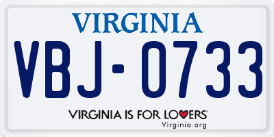 VA license plate VBJ0733