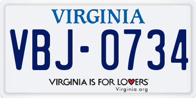 VA license plate VBJ0734
