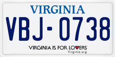 VA license plate VBJ0738