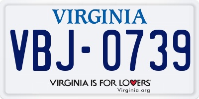 VA license plate VBJ0739
