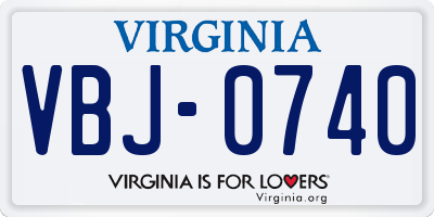 VA license plate VBJ0740
