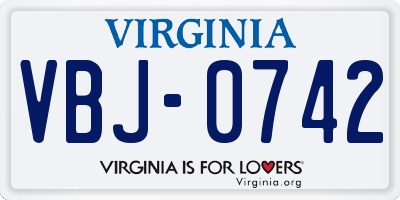 VA license plate VBJ0742
