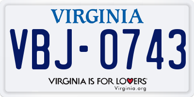 VA license plate VBJ0743