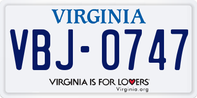 VA license plate VBJ0747