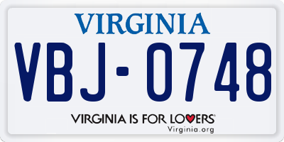 VA license plate VBJ0748