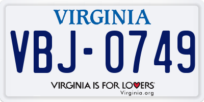 VA license plate VBJ0749