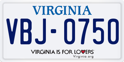 VA license plate VBJ0750
