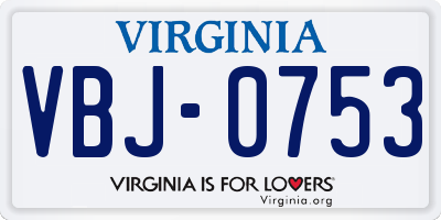 VA license plate VBJ0753