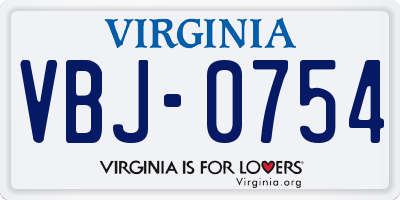 VA license plate VBJ0754