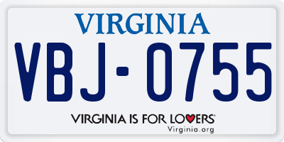 VA license plate VBJ0755