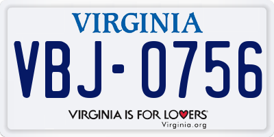 VA license plate VBJ0756