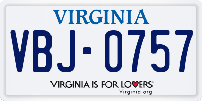 VA license plate VBJ0757
