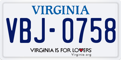 VA license plate VBJ0758