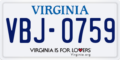 VA license plate VBJ0759