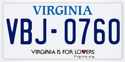 VA license plate VBJ0760