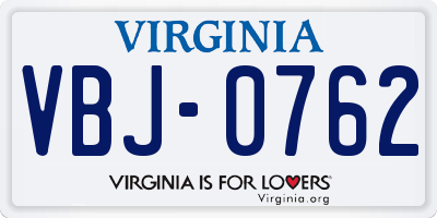 VA license plate VBJ0762