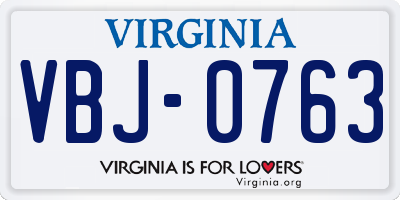 VA license plate VBJ0763