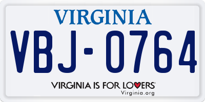 VA license plate VBJ0764