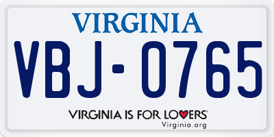 VA license plate VBJ0765